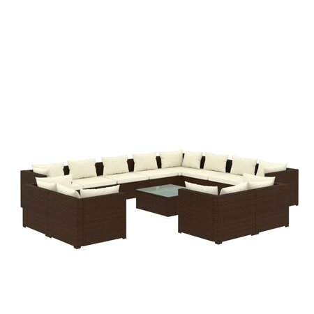 vidaXL Salon de jardin 13 Pièces avec coussins Marron Résine tressée