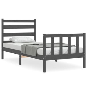 vidaXL Cadre de lit avec tête de lit gris 90x190 cm bois massif