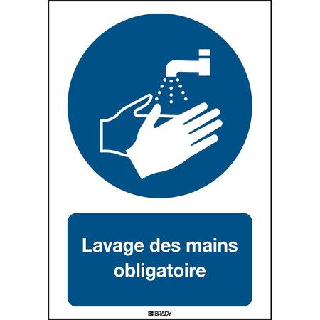 Panneau adhésif permanent acrylic Lavage des mains obligatoire Rectangle 210 x 297 mm BRADY