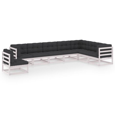vidaXL Salon de jardin 8 Pièces avec coussins Blanc Bois de pin massif