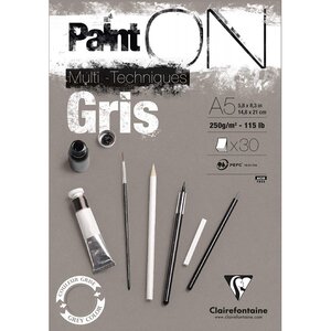 Bloc paint on gris encolle - a5 - 30 feuilles - clairefontaine