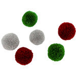 Pompon rond en laine Rouge vert et gris 20 pièces