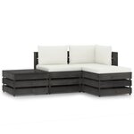 vidaXL Salon de jardin 4 Pièces avec coussins gris bois imprégné