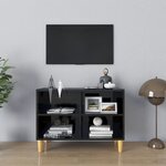 vidaXL Meuble TV avec pieds en bois massif Noir brillant 69 5x30x50 cm