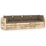 vidaXL Canapé de jardin 4 places avec coussins bois imprégné de vert