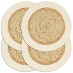 vidaXL Napperons 4 Pièces Naturel Plain 38 cm Rond Jute et coton