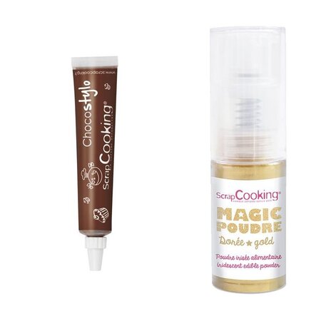 Stylo chocolat + poudre alimentaire irisée dorée