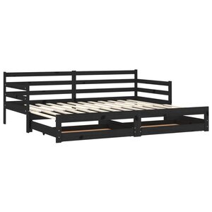 vidaXL Lit coulissant 2x(90x200) cm Noir Bois de pin massif