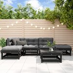 vidaXL Salon de jardin 6 Pièces avec coussins noir bois massif