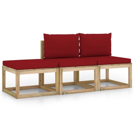 vidaXL Salon de jardin 3 Pièces avec coussins rouge bordeaux