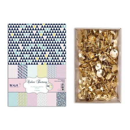 48 feuilles A4 scrapbooking géométrique pastels + 150 punaises dorées