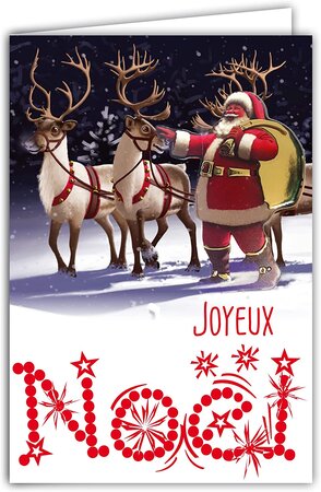 Carte collage joyeux père noël en relief 3d en or doré brillant avec enveloppe