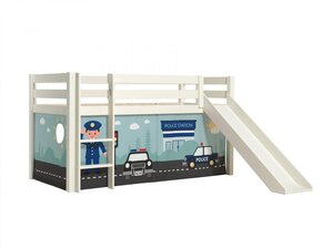 PINO Lit mezzanine avec toboggan + Rideau de lit Police