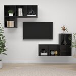 vidaXL Meubles TV muraux 4 Pièces Noir brillant Aggloméré