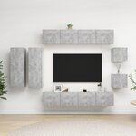vidaXL Ensemble de meuble TV 8 Pièces Gris béton Aggloméré