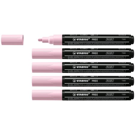 Marqueur pointe moyenne FREE acrylic T300 rose poudré x 5 STABILO