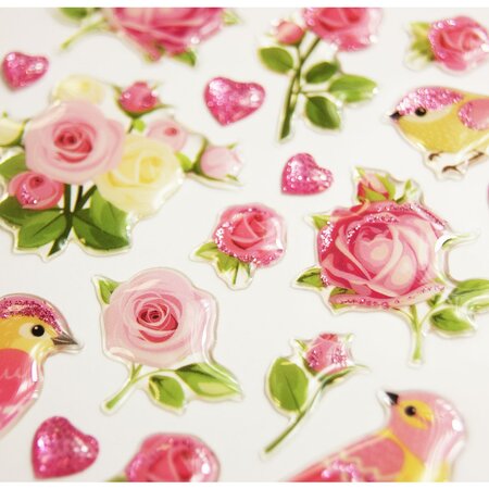 Autocollants - Romance fleurs et oiseaux - Paillettes - Époxy