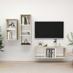 vidaXL Ensemble de meuble TV 3 Pièces Blanc et chêne sonoma Aggloméré