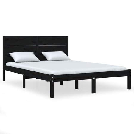 vidaXL Cadre de lit Noir Bois de pin massif 140x200 cm