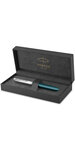 Parker 51 stylo plume  corps résine bleu canard + capuchon inox poli  plume moyenne  coffret cadeau