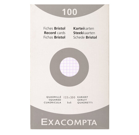 Étui De 100 Fiches - Bristol Quadrillé 5x5 Non Perforé 125x200mm - Blanc - X 12 - Exacompta