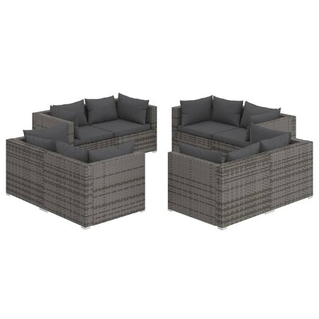 vidaXL Salon de jardin 8 Pièces avec coussins Résine tressée Gris