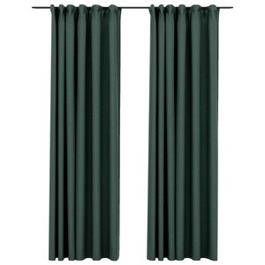vidaXL Rideaux occultants aspect lin avec crochets 2Pièces Vert 140x245cm