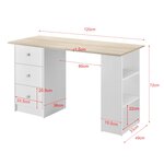Bureau table poste de travail informatique avec 3 tiroirs 120 cm blanc et bois