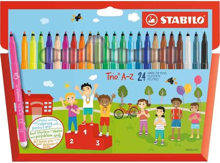 Etui de 24 feutres pte moyenne trio a-z dont 4 fluos stabilo
