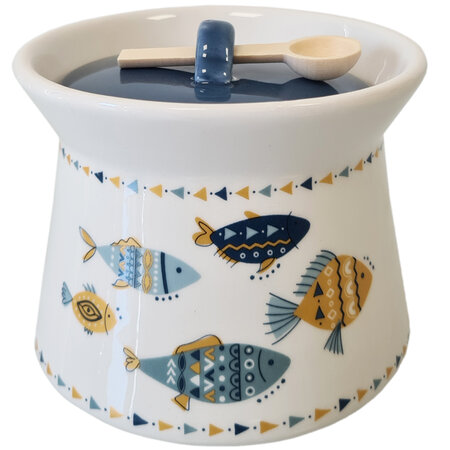 Boîte à gros sel tribaly en céramique avec cuillère