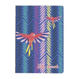Little marcel - cahier piqué a5 - 96 pages lignées - bleu et perroquets