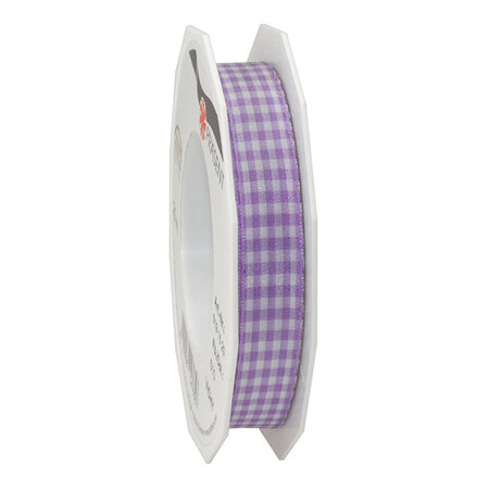 Ruban textile carreau de vichy 20-m-rouleau 15 mm  lavande/blanc