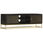 vidaXL Meuble TV Noir et doré 120 x 30 x 40 cm Bois massif de manguier