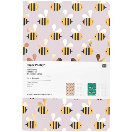 Lot de 2 carnets de notes A5 fleurs et abeilles