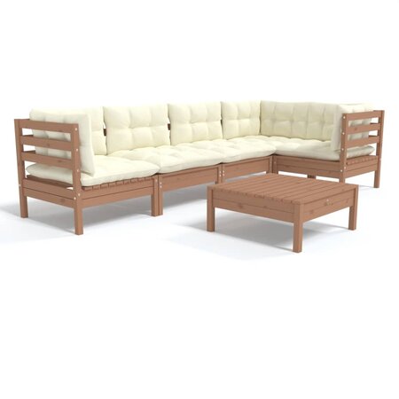 vidaXL Salon de jardin 6 Pièces avec coussins Marron miel Bois de pin