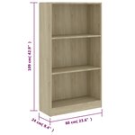 vidaXL Bibliothèque 3 niveaux Sonoma 60x24x109 cm Bois d'ingénierie