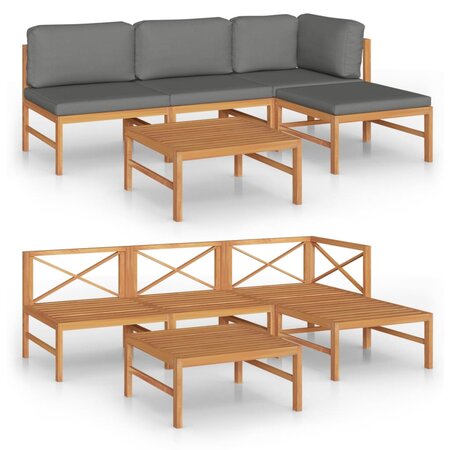 vidaXL Salon de jardin 5 Pièces avec coussins gris Bois de teck solide