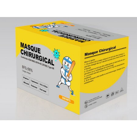Lot de 50 masques enfant type IIR - Normes EN 14683:2019