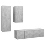 vidaXL Ensemble de meuble TV 4 Pièces Gris béton Aggloméré