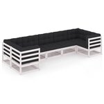 vidaXL Salon de jardin 7 Pièces avec coussins Blanc Bois de pin massif