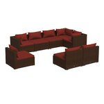 vidaXL Salon de jardin 8 Pièces avec coussins résine tressée marron