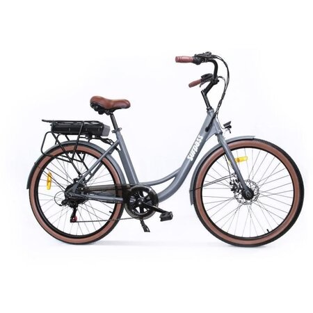 Vélo de ville électrique 26'' - Surpass - 6 vitesses Shimano - Freins a disque - 10 Ah - Gris