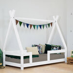 Lit Tipi enfant avec barrière bois massif blanc 120 x 200 cm