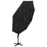 vidaXL Parasol à 4 niveaux avec mât en aluminium Noir 3x3 m