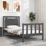 vidaXL Cadre de lit avec tête de lit gris petit simple bois massif
