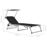 vidaXL Chaises longues pliables et toit 2 Pièces Aluminium textilène Noir