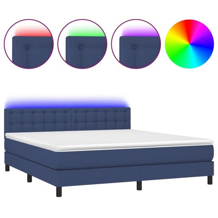 vidaXL Sommier tapissier avec matelas et LED Bleu 180x200 cm Tissu