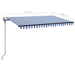 vidaXL Auvent automatique capteur de vent/LED 400x300 cm Bleu et blanc