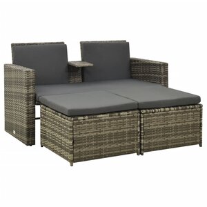 vidaXL Salon de jardin 3 Pièces avec coussins Résine tressée Gris