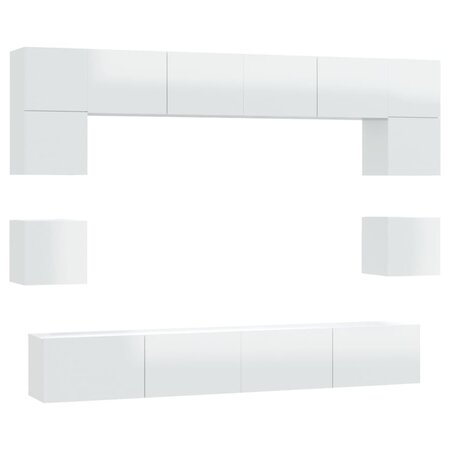 vidaXL Ensemble de meubles TV 8 Pièces Blanc brillant Bois d'ingénierie